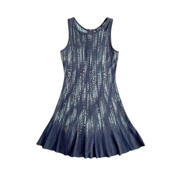 NIC+ZOE Lightening Streaks Fit and Flare Blue Knit Mini Dress SZ PP NEW NIC+ZOE Lightening Streaks Fit and Flare Blue Knit Mini Dress SZ PP NEW